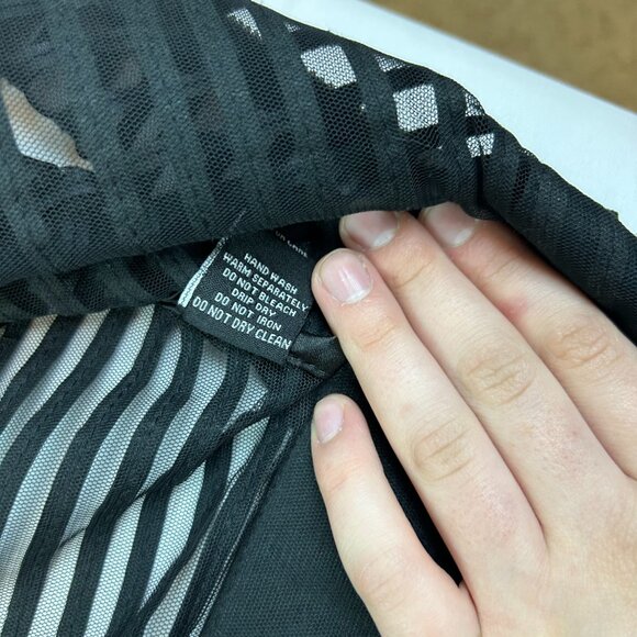 New Look Black Cropped Moto Jacket 1X Sheer Stripe Panel Zip Front - Picture 7 of 7